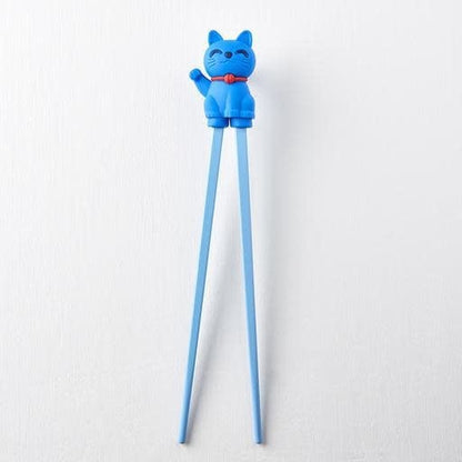 Maneki Trainer Chopsticks Lucky Cat in Blue V637-L0005B