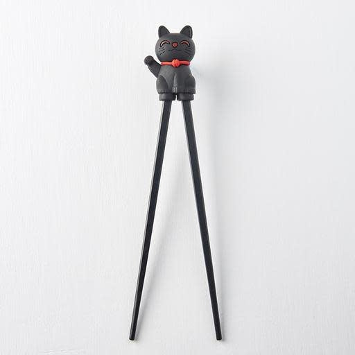 Maneki Trainer Chopsticks Lucky Cat in Black V637-L0005BLK