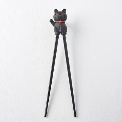 Maneki Trainer Chopsticks Lucky Cat in Black V637-L0005BLK
