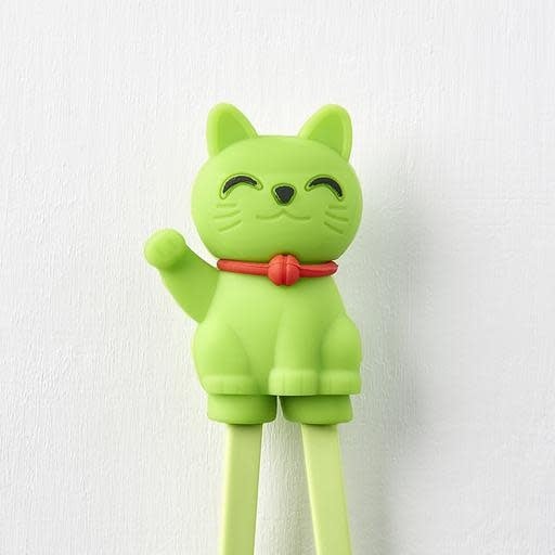 Maneki Trainer Chopsticks Lucky Cat in Green V637-L0005G