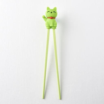 Maneki Trainer Chopsticks Lucky Cat in Green V637-L0005G