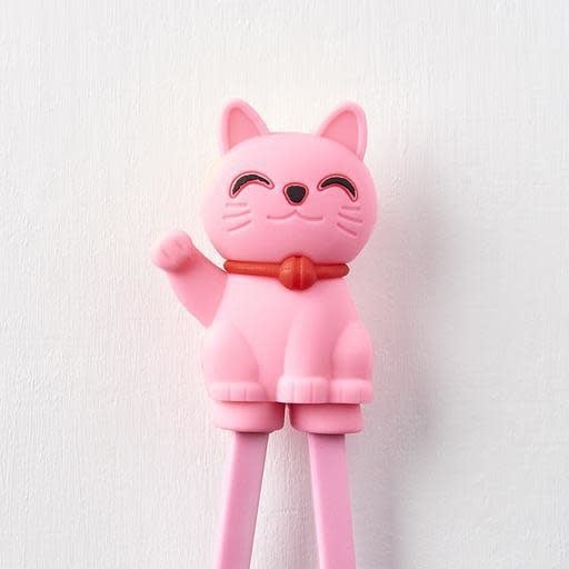 Maneki Trainer Chopsticks Lucky Cat in Pink V637-L0005P
