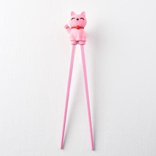 Maneki Trainer Chopsticks Lucky Cat in Pink V637-L0005P