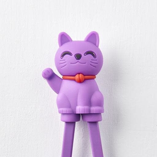 Maneki Trainer Chopsticks Lucky Cat in Purple V637-L0005PPL