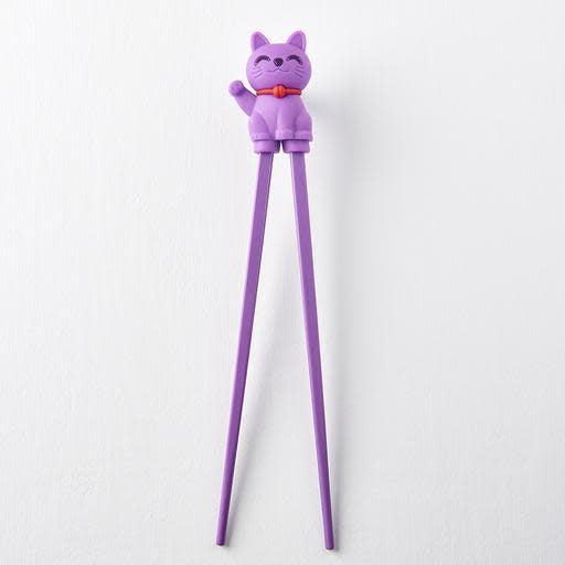 Maneki Trainer Chopsticks Lucky Cat in Purple V637-L0005PPL