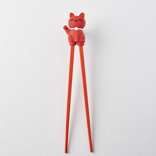 Maneki Trainer Chopsticks Lucky Cat in Red V637-L0005R