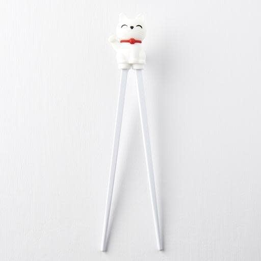 Maneki Trainer Chopsticks Lucky Cat in White V637-L0005W