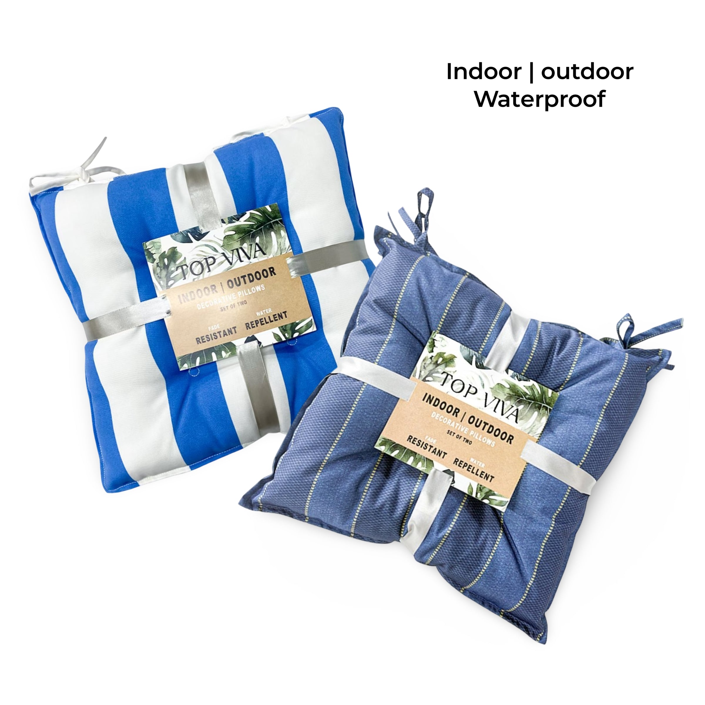 Set 2 Blue Stripe Cushion Indoor Outdoor Chair Pad 40cm V637-MAN38630