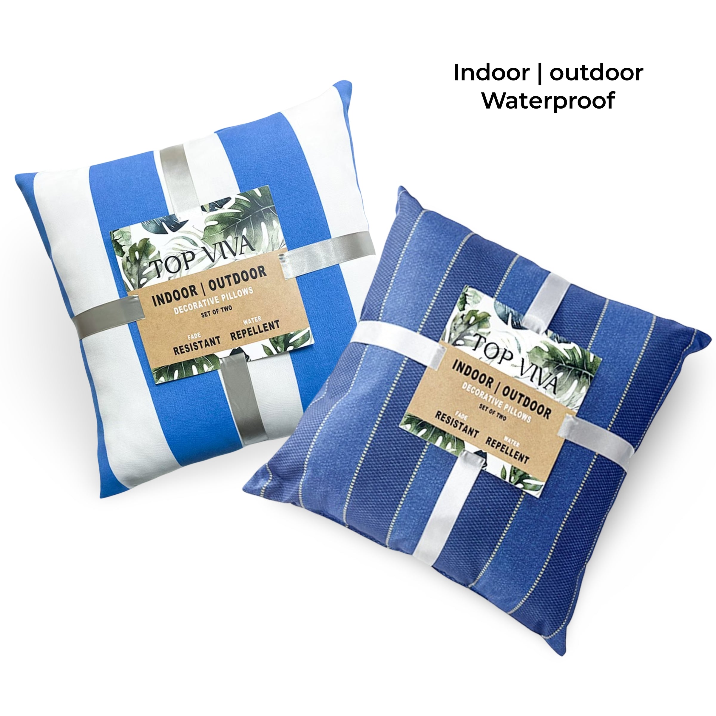 Set 2 Blue Stripe Cushion Indoor Outdoor Chair Pad 45cm V637-MAN38632