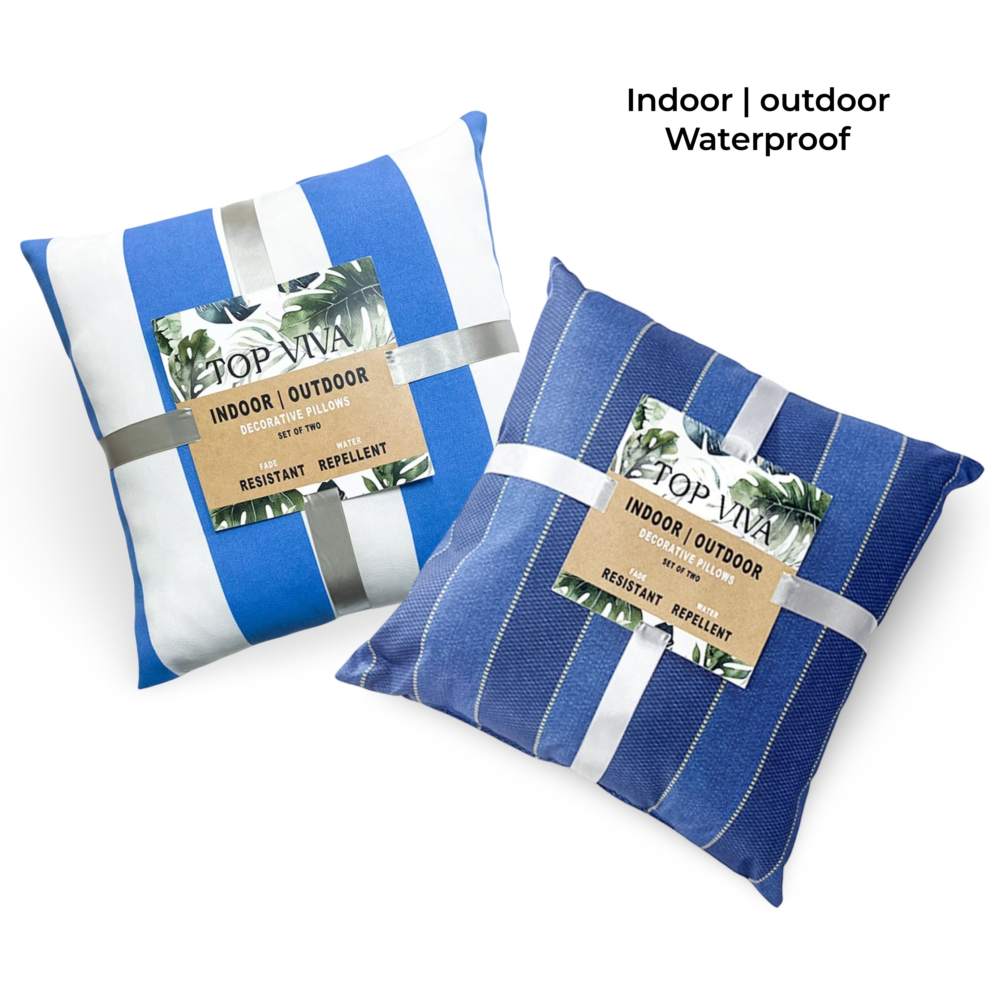 Set 2 Blue Stripe Cushion Indoor Outdoor Chair Pad 45cm V637-MAN38632