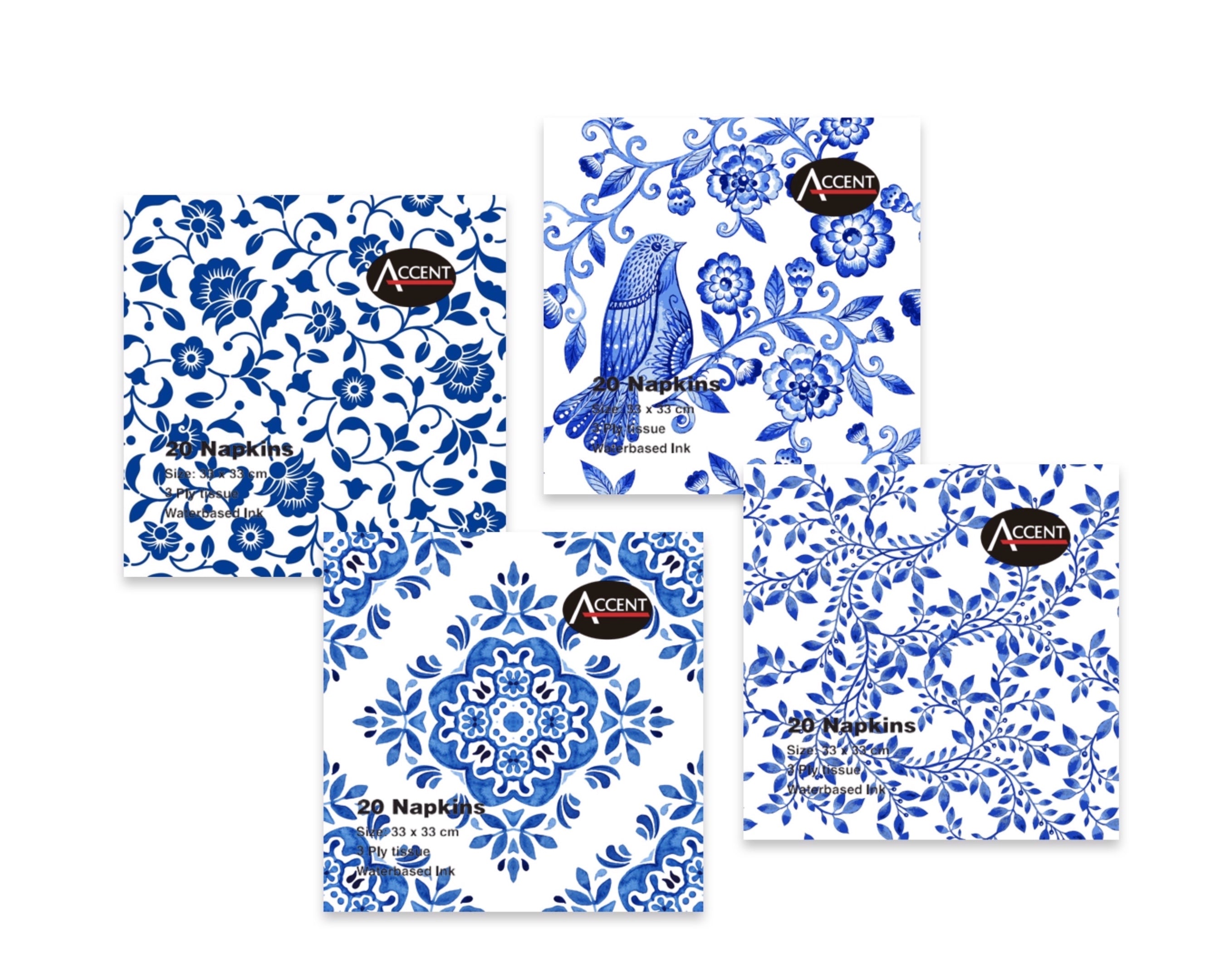 bulk 960 3Ply Napkin All About Blue Assort 33cm V637-PAR32783