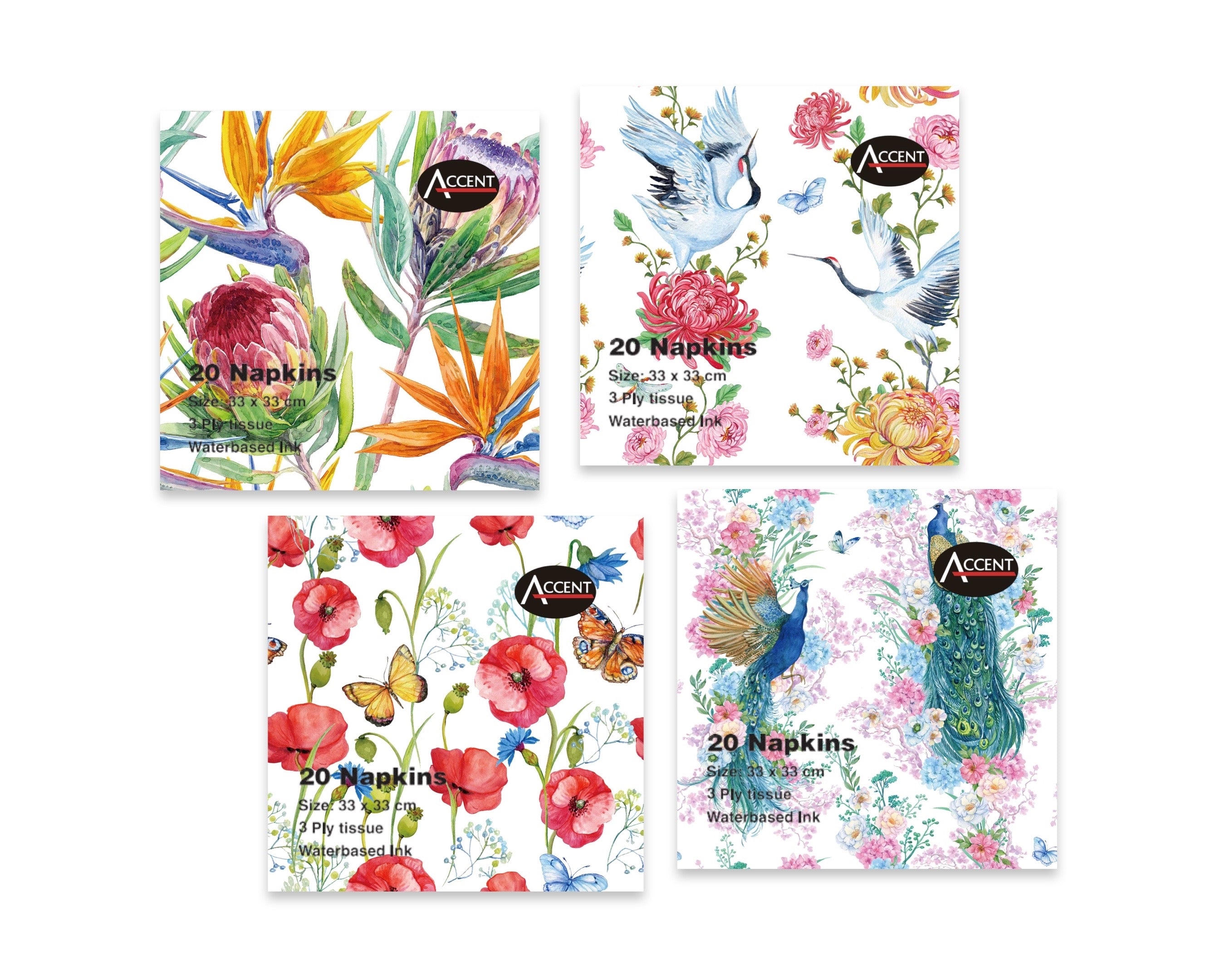 bulk 960 Garden Dreams Napkins 2Ply 4 Assorted 33cm V637-PAR35322