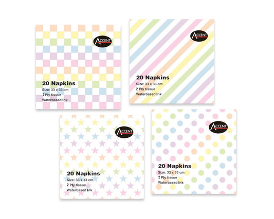 bulk 960 Dots Stars Gingham Diagonal Stripes Napkin 2ply Assort 33cm V637-PAR36495