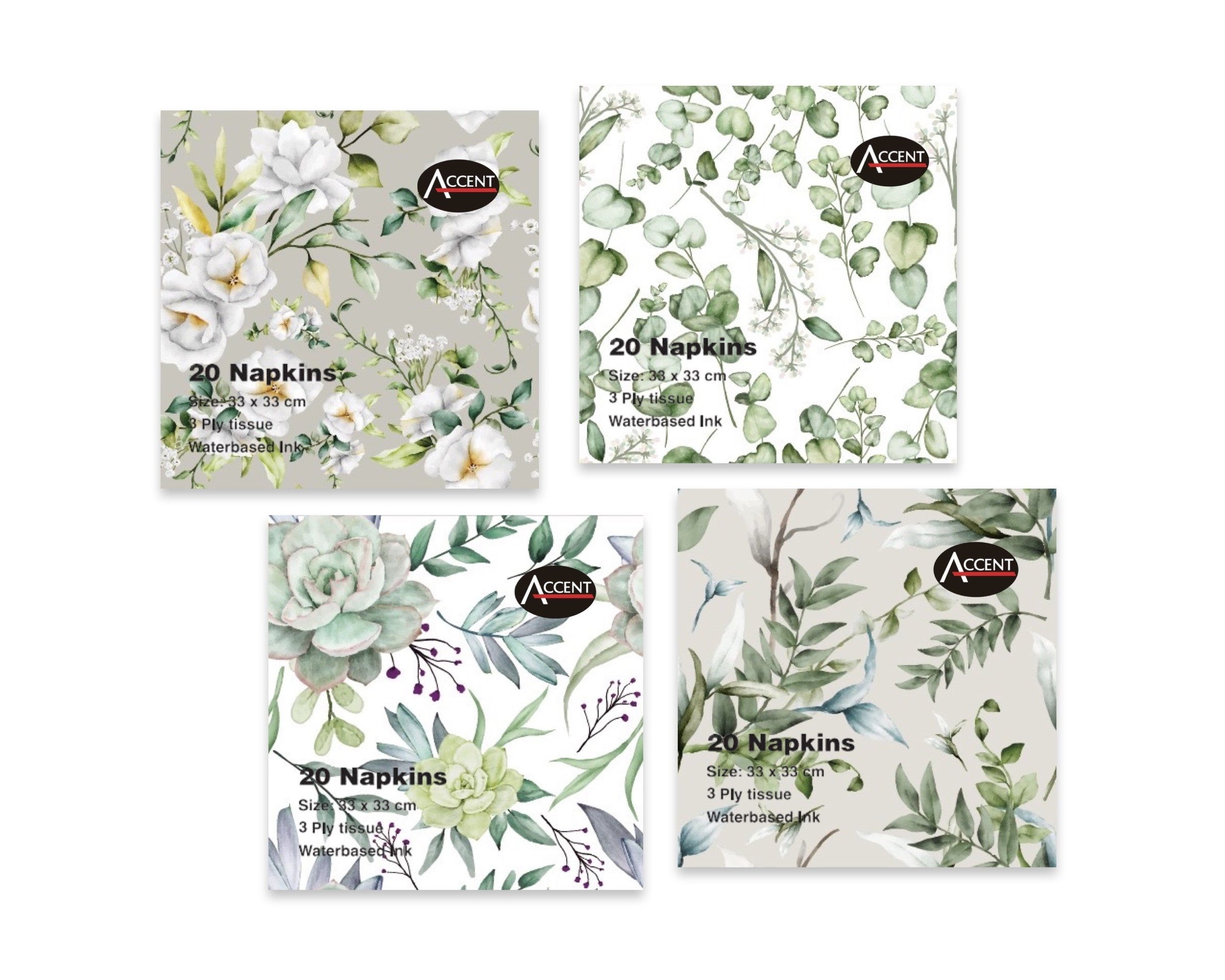 bulk 960 Eucalyptus Pattern Napkin 3ply Assorted 33cm V637-PAR36496
