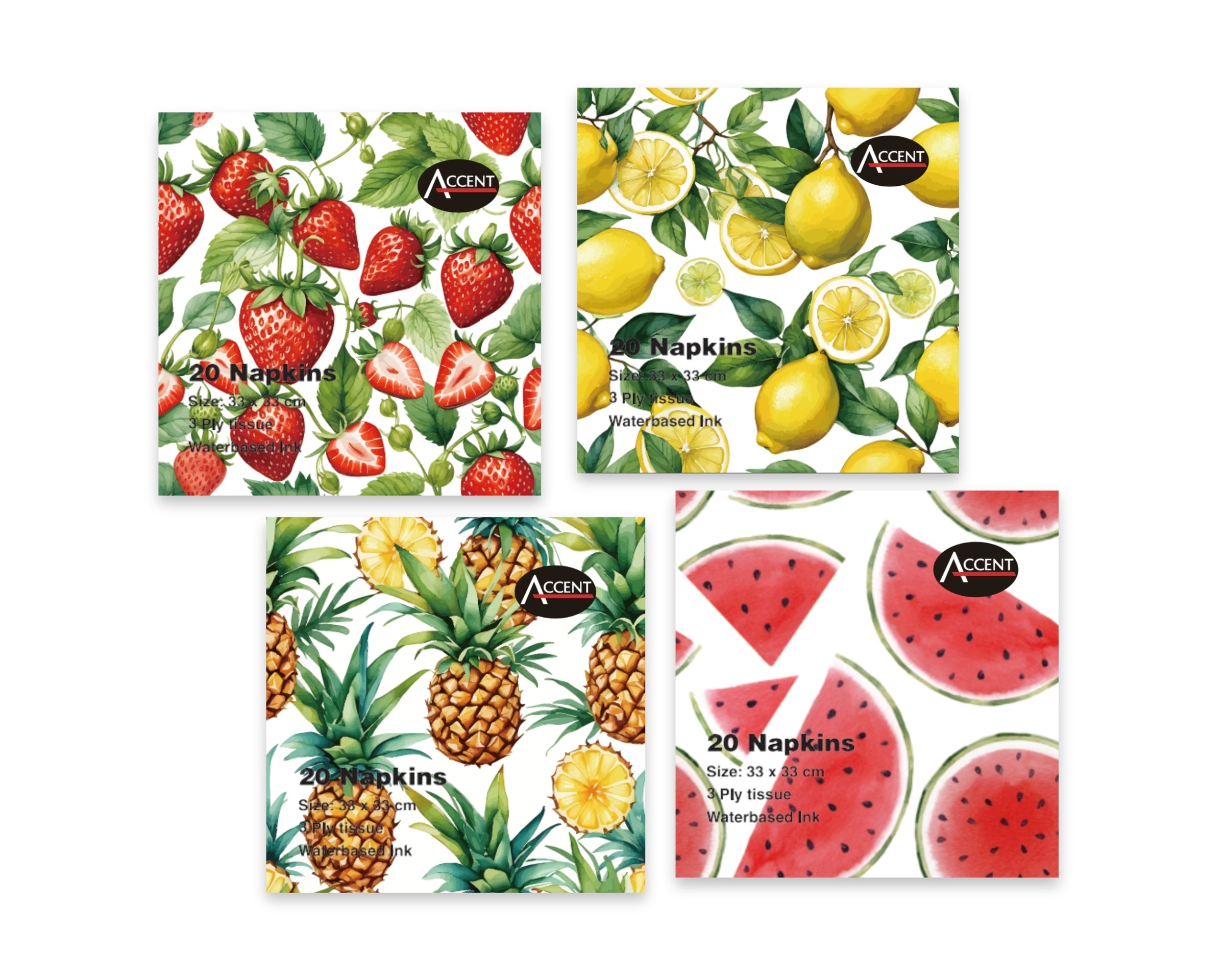 bulk 960 Fruit Print Napkins 2ply Assorted 33cm V637-PAR36873