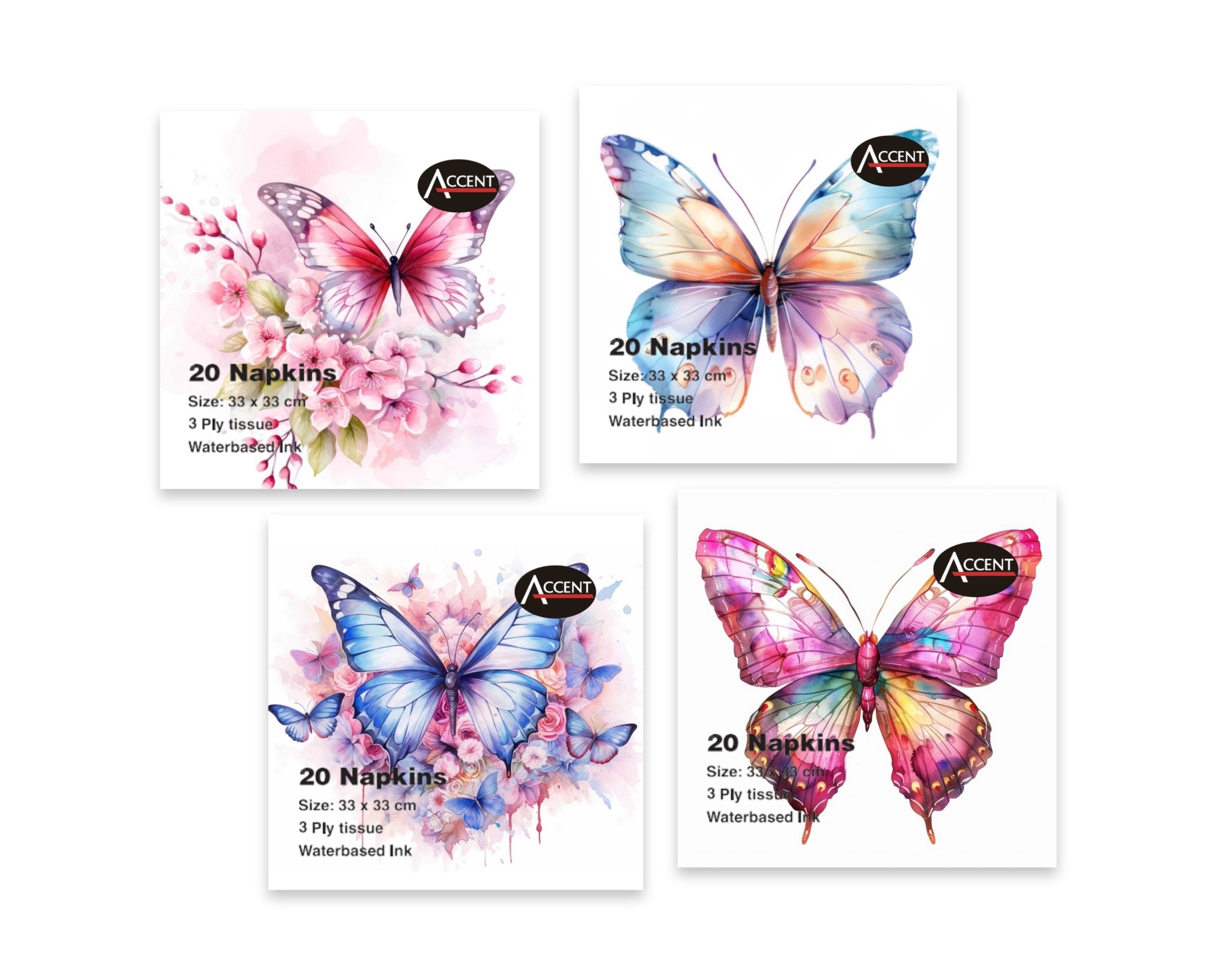 bulk 960 Butterfly Emporium Napkins 2ply 4 Assort 33cm V637-PAR36947