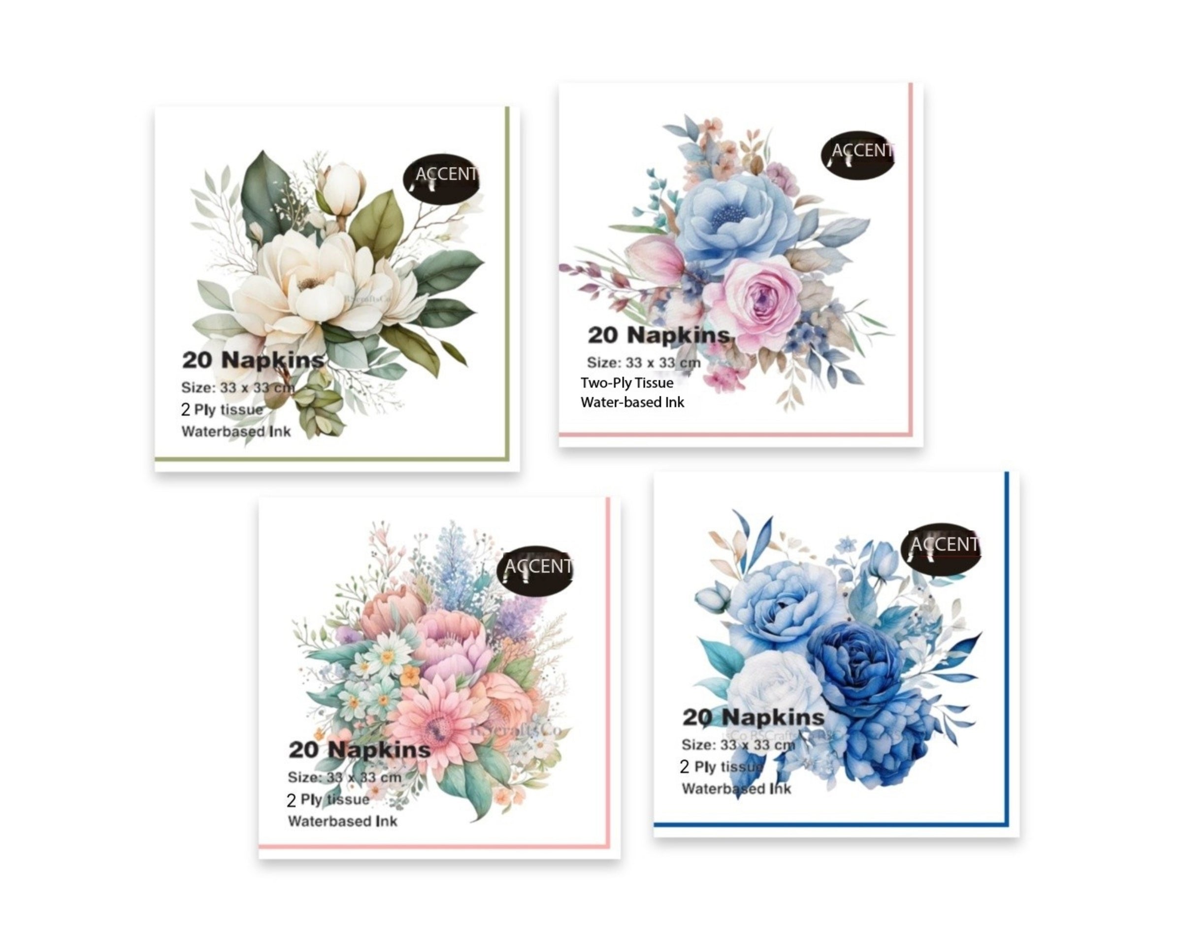 bulk 960 Flower Bouquet Napkins 2ply Assort 33x1cm V637-PAR38601
