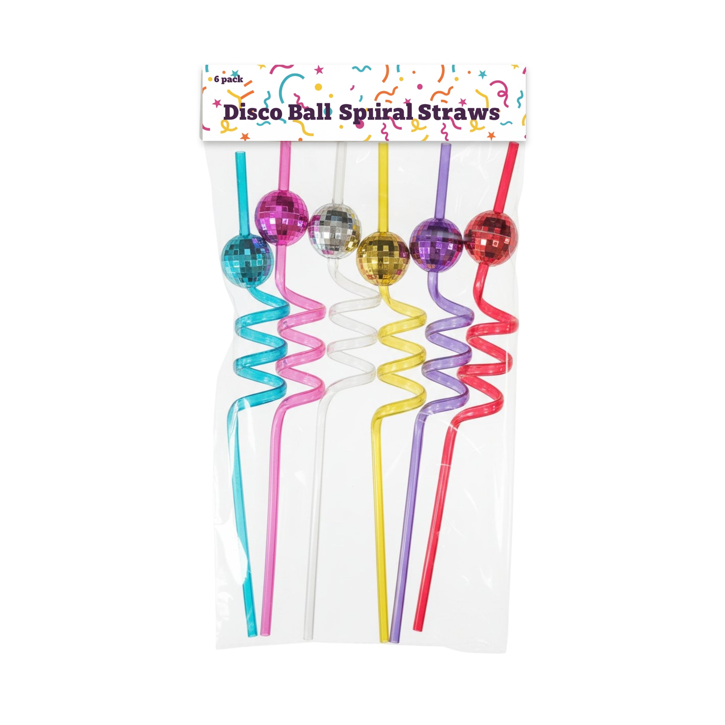 bulk 144 Reusable Plastic Disco Ball Spiralstraws Asst V637-PAR38970
