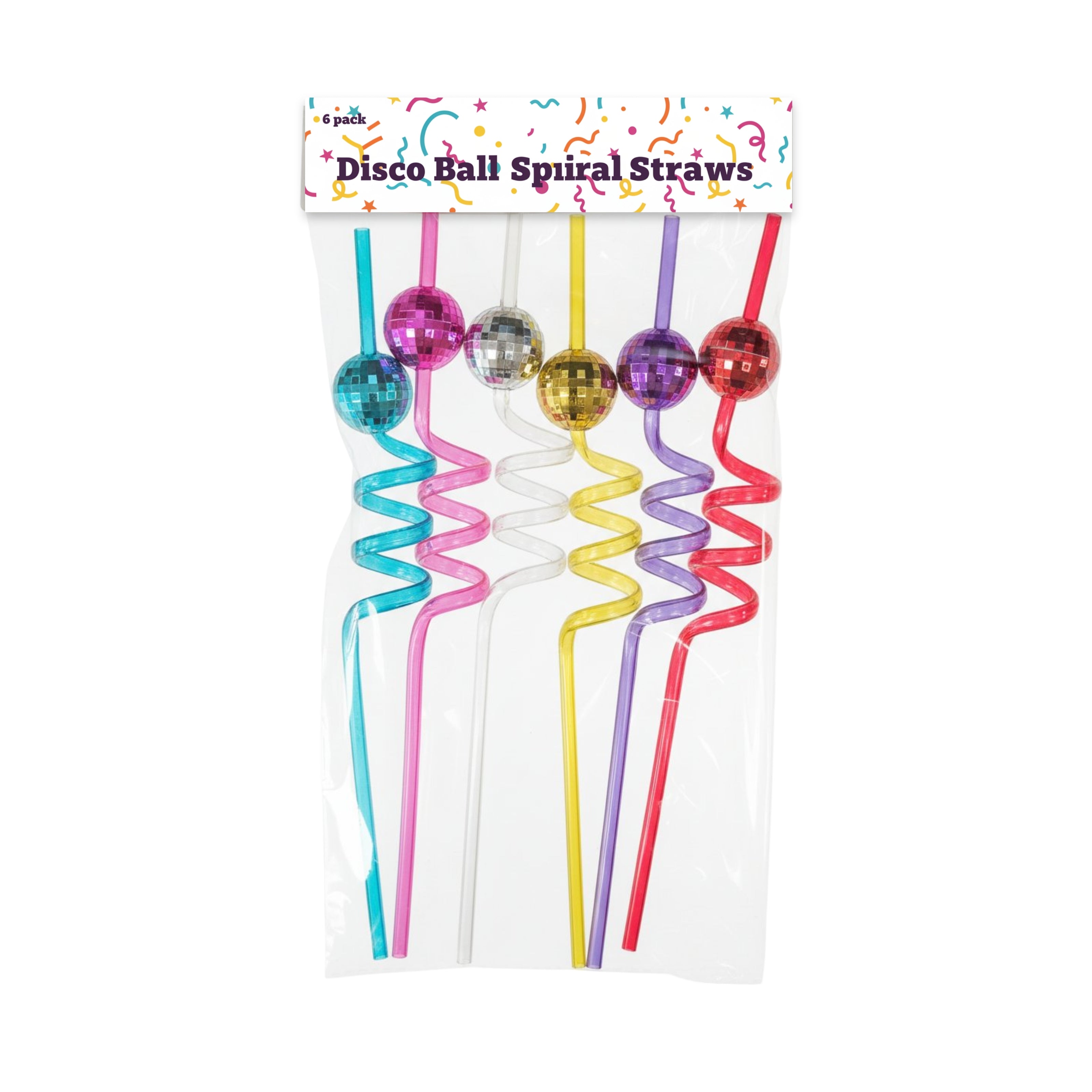 bulk 144 Reusable Plastic Disco Ball Spiralstraws Asst V637-PAR38970