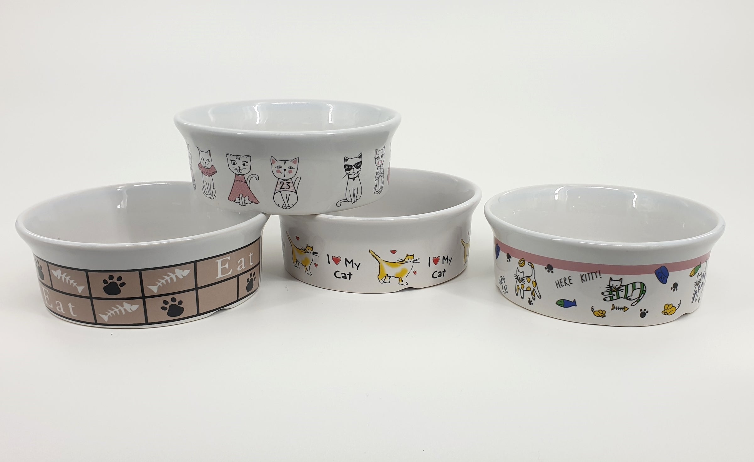bulk 24 Cat Bowls 4 Designs 12x4cm V637-PET4133