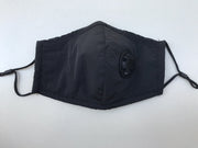 Adult Face Mask Black Reusable Adjustable w Breathing Valve 3Ply V637-RFMB