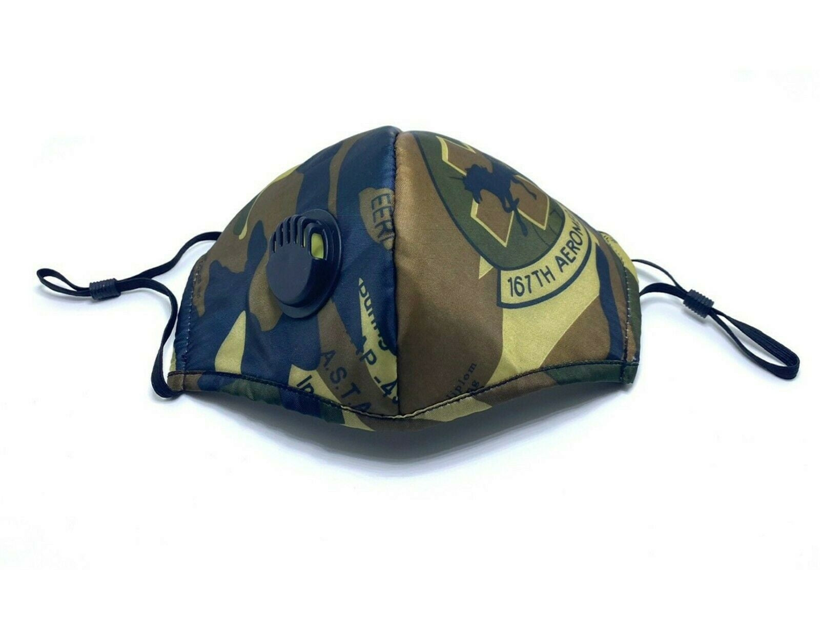Adult Face Mask Camouflage Reusable Adjustable w Breathing Valve 3Ply V637-RFMC