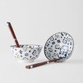 Bowl Set 2pcs with Chopsticks Maneki Cat Blue Design V637-RW0001
