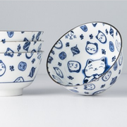Bowl Set 4pcs Maneki Cat Blue Design V637-RW0002