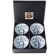 Bowl Set 4pcs Maneki Cat Blue Design V637-RW0002