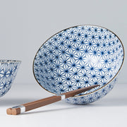 Bowl Set 2pcs with Chopsticks Starburst Blue Design V637-RW0003