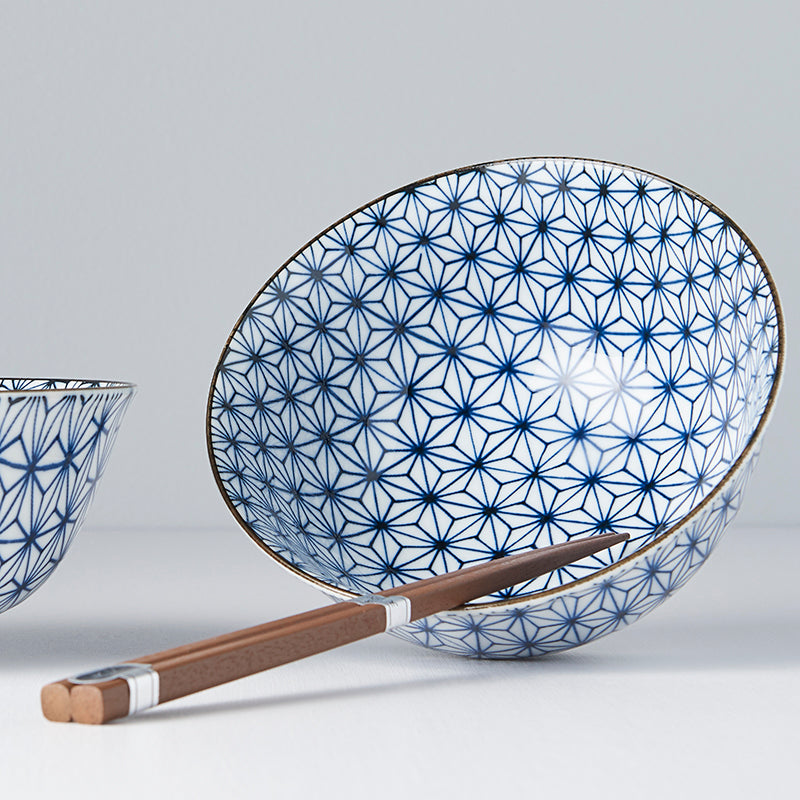 Bowl Set 2pcs with Chopsticks Starburst Blue Design V637-RW0003