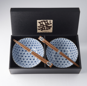 Bowl Set 2pcs with Chopsticks Starburst Blue Design V637-RW0003
