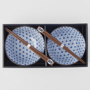 Bowl Set 2pcs with Chopsticks Starburst Blue Design V637-RW0003