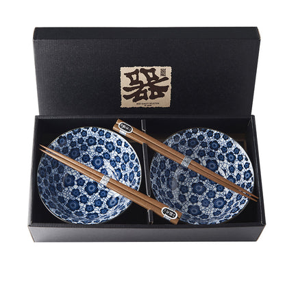Bowl Set 2pcs with Chopsticks Blue Plum Design V637-RW0005