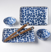 Sushi Set for Two with Chopsticks Black Blue Plum Design V637-RW0007