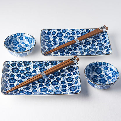 Sushi Set for Two with Chopsticks Black Blue Plum Design V637-RW0007