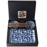 Sushi Set for Two with Chopsticks Black Blue Plum Design V637-RW0007