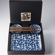 Sushi Set for Two with Chopsticks Black Blue Plum Design V637-RW0007