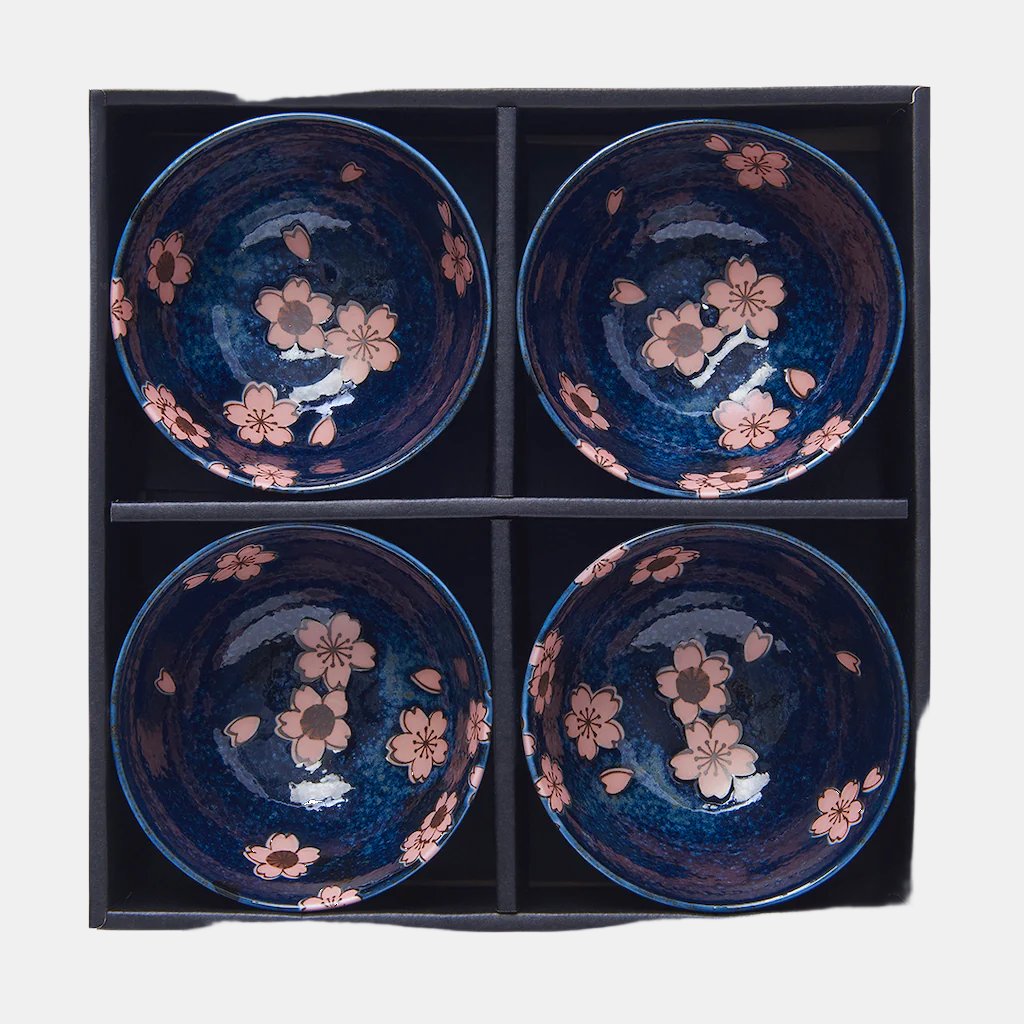 Bowl Set 4pcs Navy Pink Sakura Design V637-RW0018