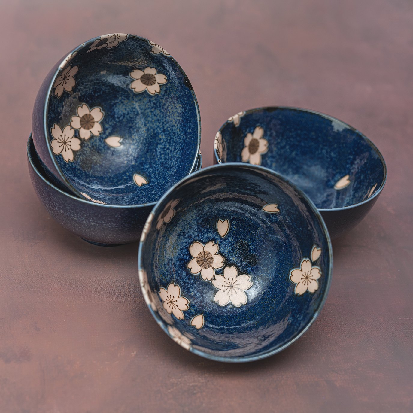 Bowl Set 4pcs Navy Pink Sakura Design V637-RW0018