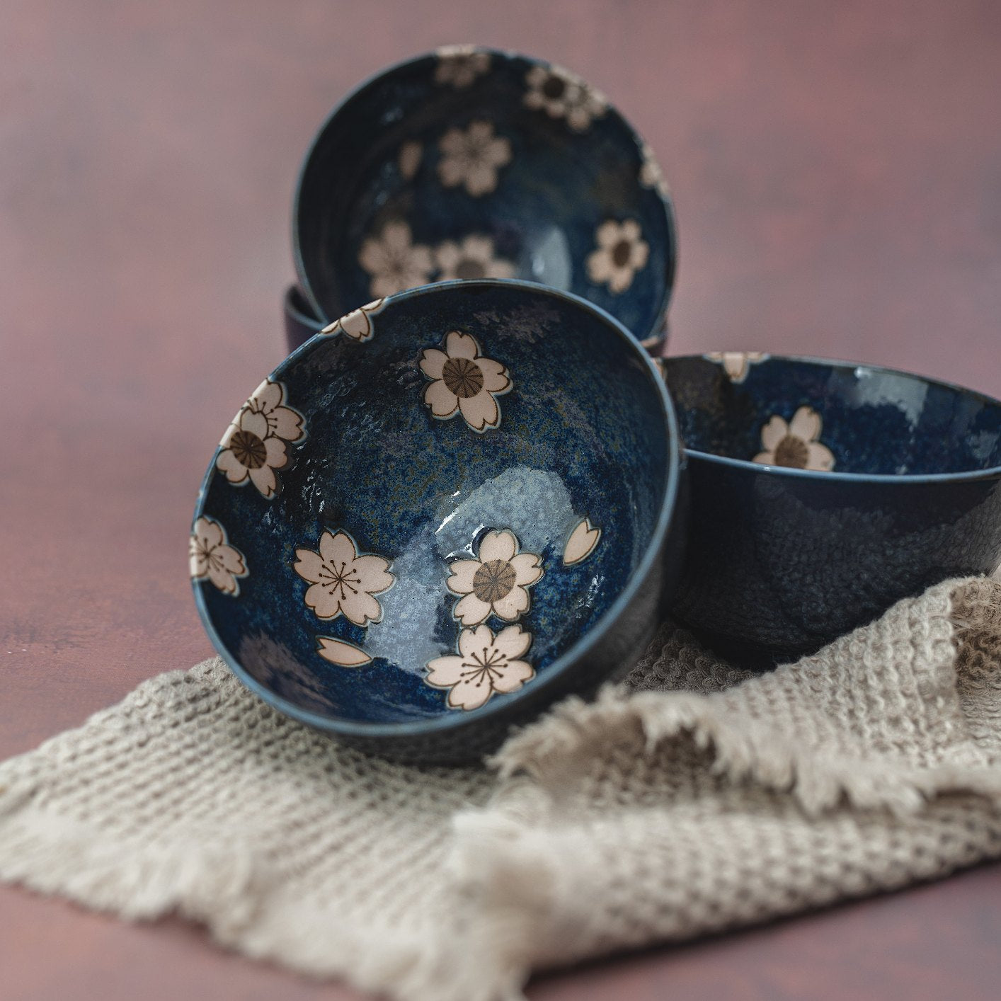 Bowl Set 4pcs Navy Pink Sakura Design V637-RW0018