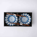 Bowl Set 2pcs with Chopsticks Indigo Sunflower Design V637-RW0040