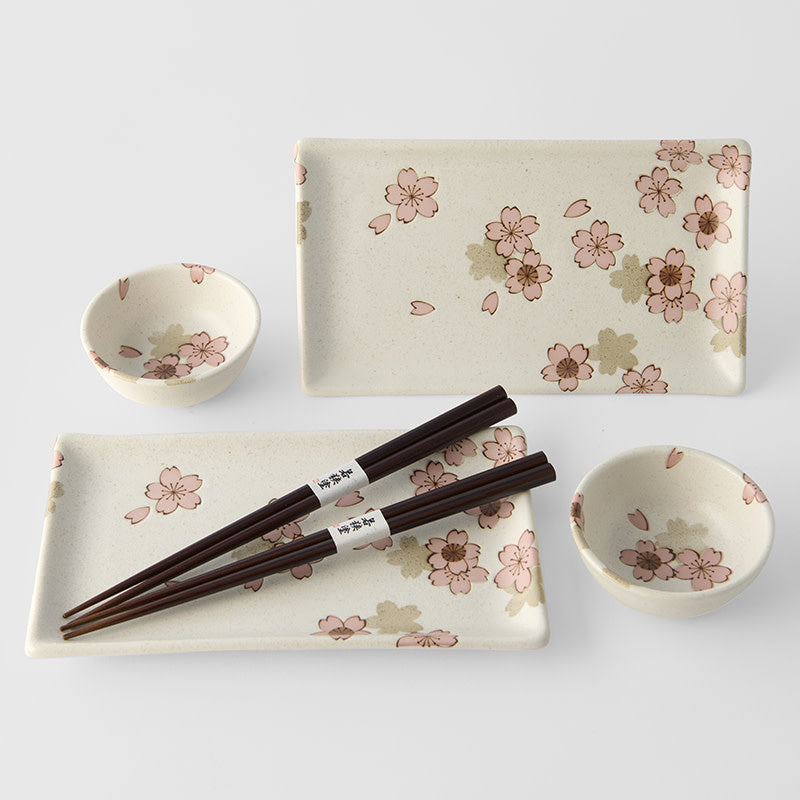 Sushi Set for Two with Chopsticks White With Pink Sakura Design V637-RW0053