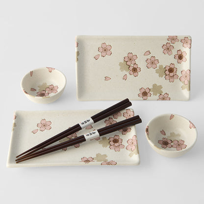 Sushi Set for Two with Chopsticks White With Pink Sakura Design V637-RW0053