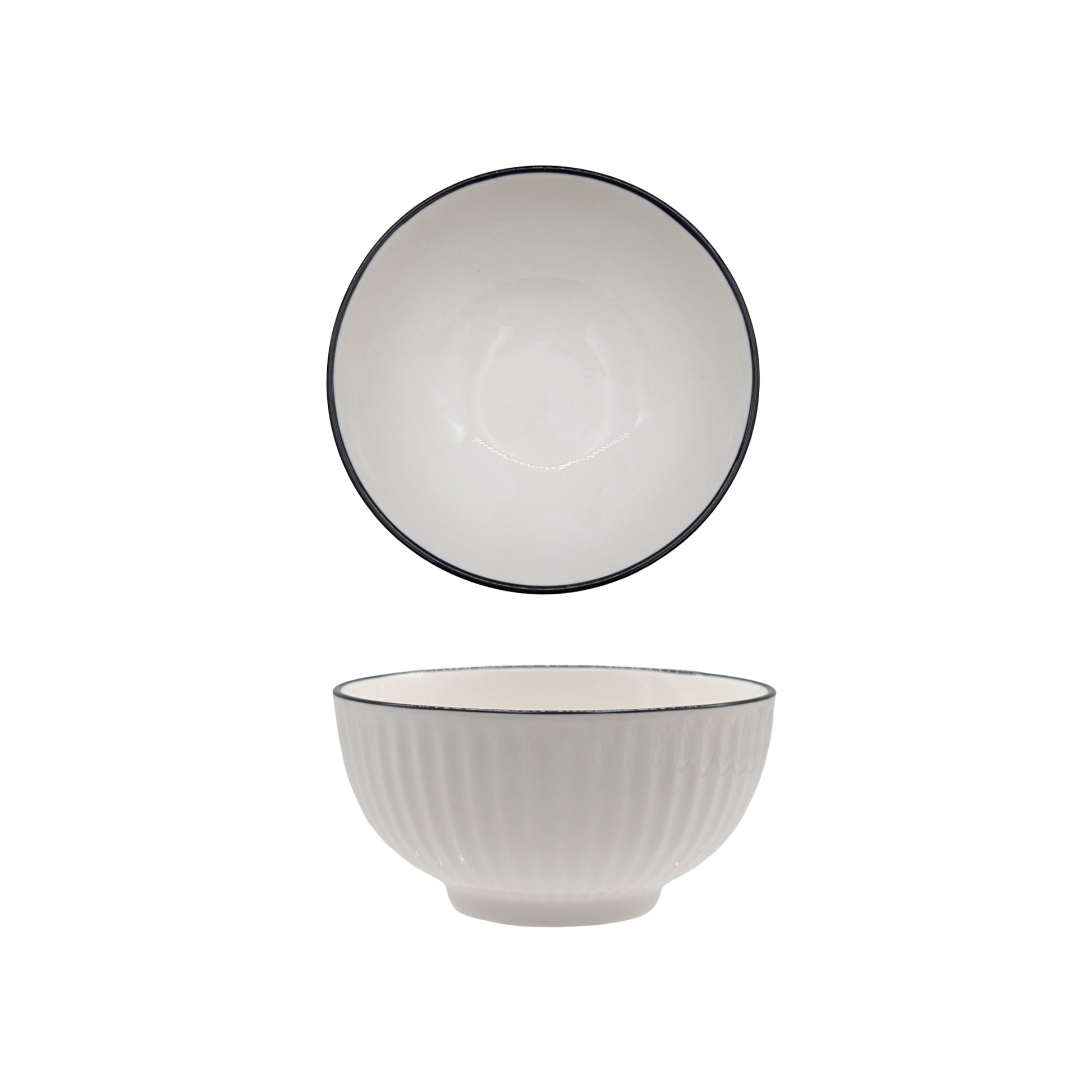 bulk 24 Sorrento Porcelain Embossed Rice Bowl w Black Rim 4.5" 11cm V637-TAB36445