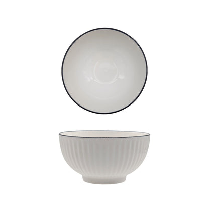 bulk 24 Sorrento Porcelain Embossed Rice Bowl w Black Rim 5" 12cm V637-TAB36446