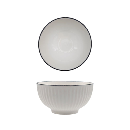 bulk 24 Sorrento Porcelain Embossed Rice Bowl w Black Rim 5" 12cm V637-TAB36446