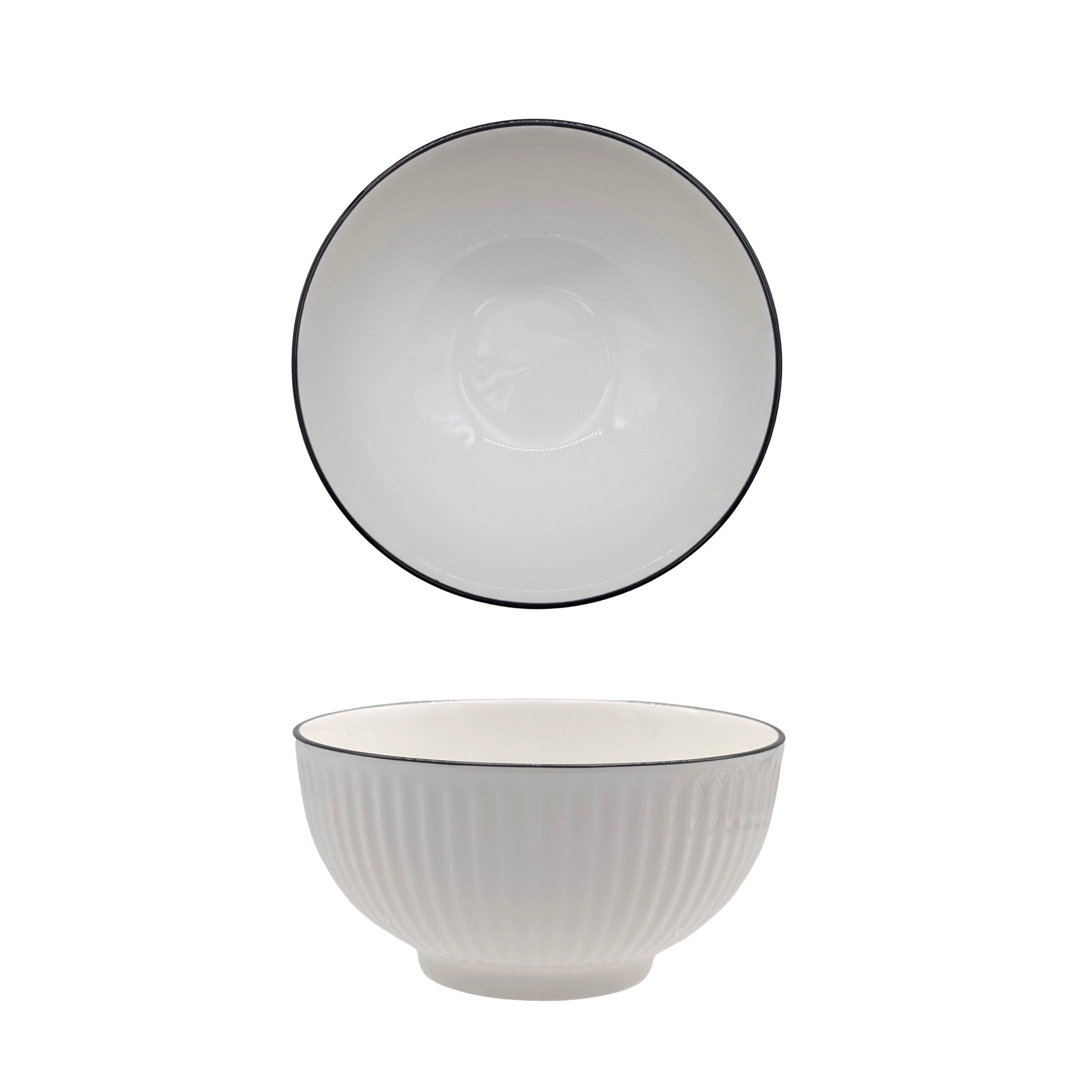 bulk 24 Sorrento Porcelain Embossed Bowl w Black Rim 6.5'' 16cm V637-TAB36447