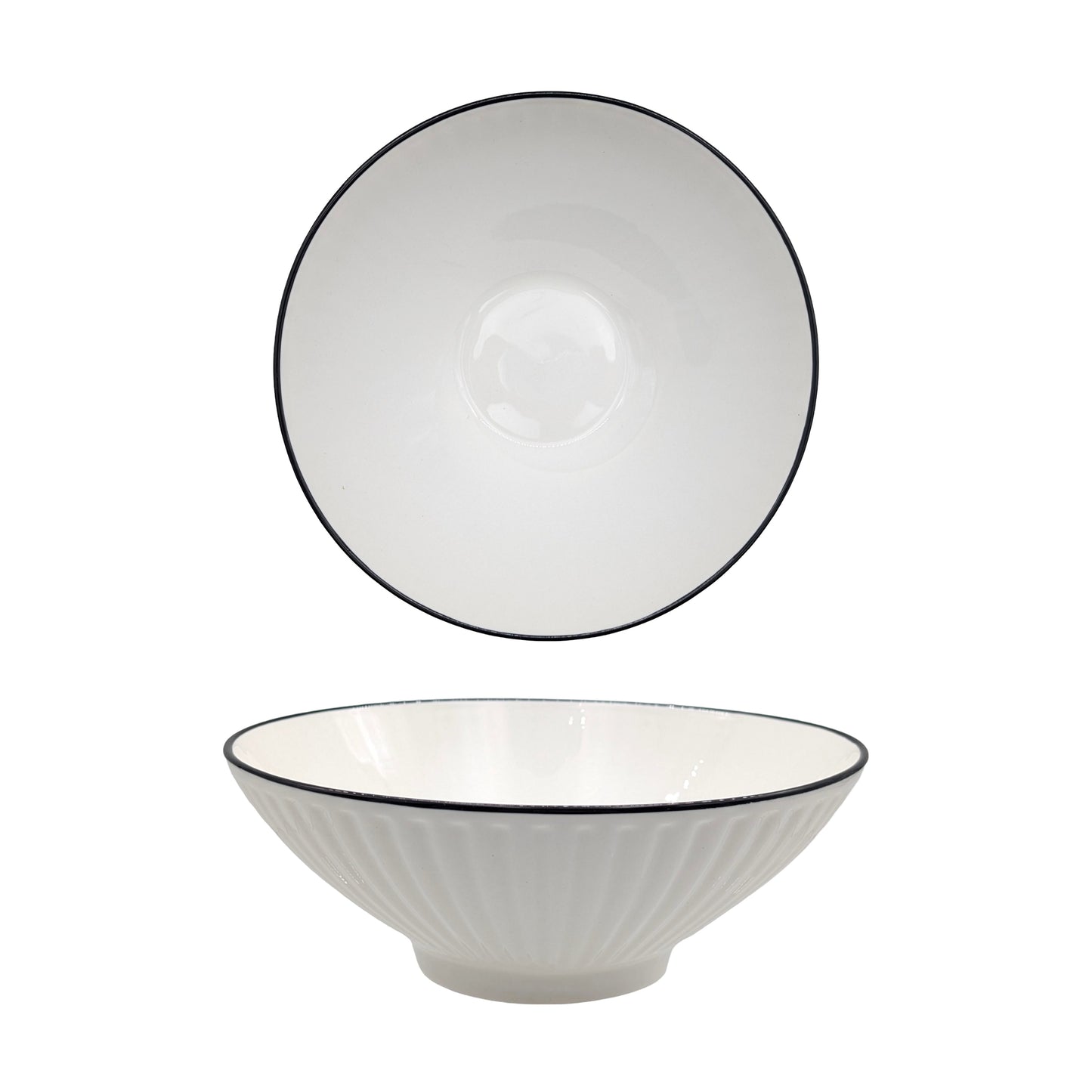 bulk 24 Sorrento Porcelain Embossed Soup Bowl w Black Rim 8" 20cm V637-TAB36449