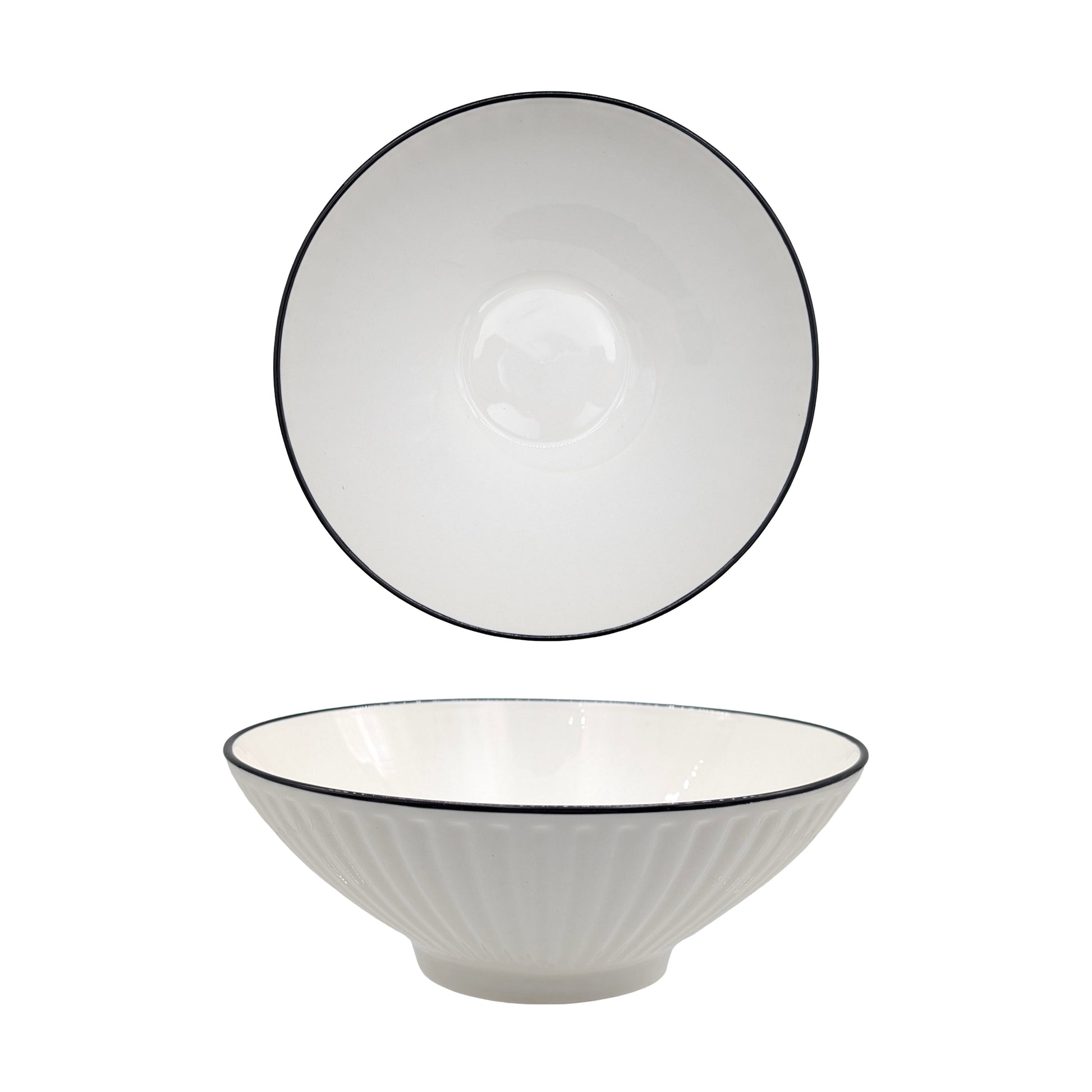 bulk 24 Sorrento Porcelain Embossed Soup Bowl w Black Rim 8" 20cm V637-TAB36449